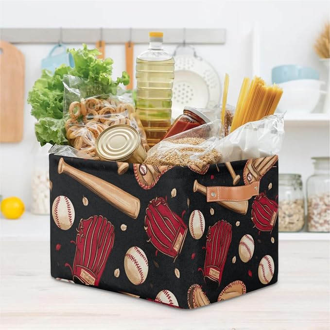 2 Pack Baseball Bat Storage Baskets Glove Balls Collapsible Storage Bins Closet - Image 7