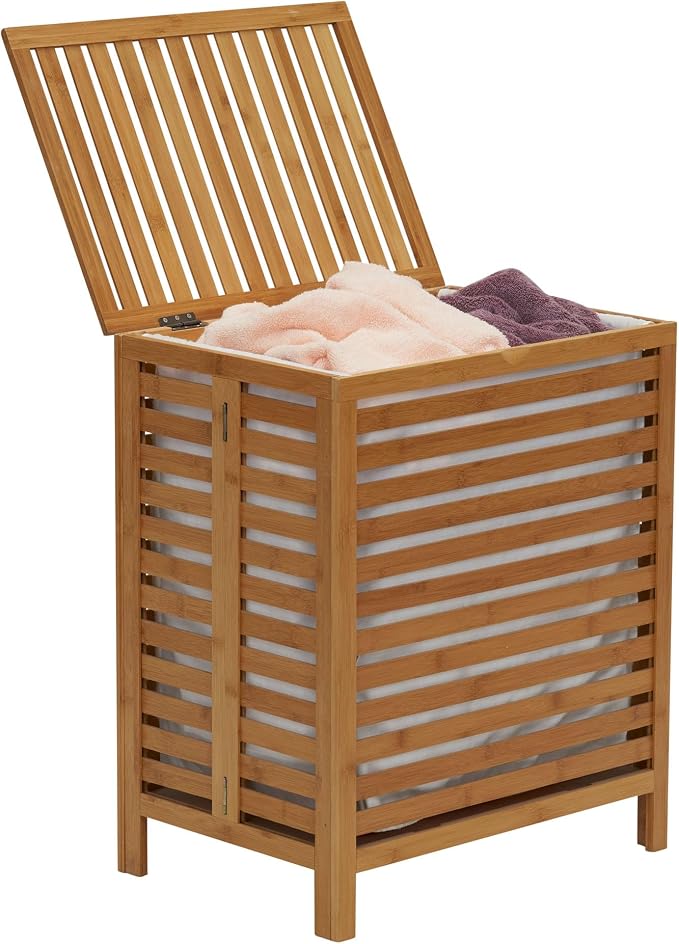 Household Essentials Bamboo Laundry Hamper, Slated Hamper - Image 5