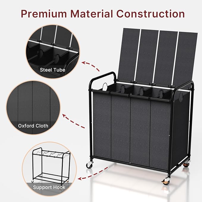 4-Compartment Laundry Cart - Image 6