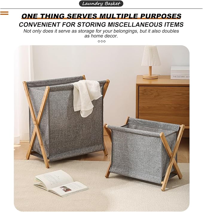 Large-Capacity Foldable Laundry Basket Freestanding Laundry Hamper Nan Bamboo - Image 7