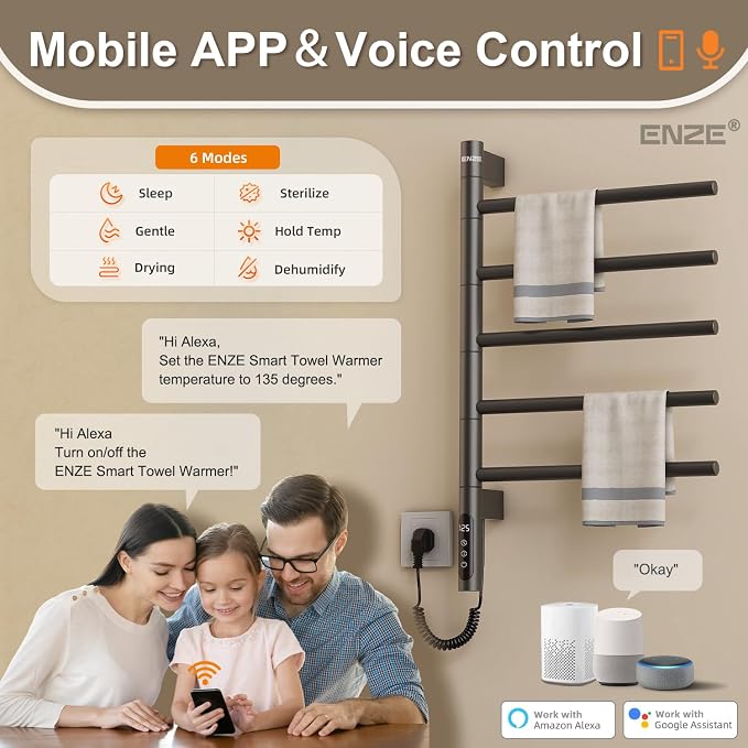 ENZE Smart Rotating Heated Towel Rack - Image 2
