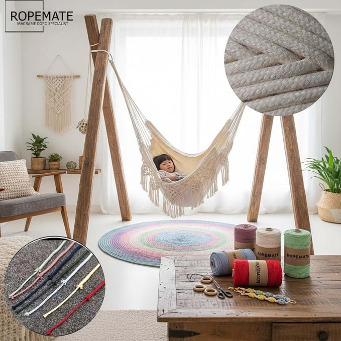 ROPEMATE 110Yards Macrame Cord 3mm 100% Cotton Braided Cord Double Structure - Image 8