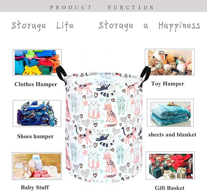 KUNRO Round Cat Laundry Gift Basket Storage Hamper, Clothes Storage Organizer - Image 6