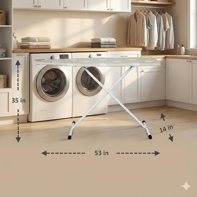 Beige T-Leg Ironing Board with Cotton Cover, Height Adjustable, Home Use - Image 2