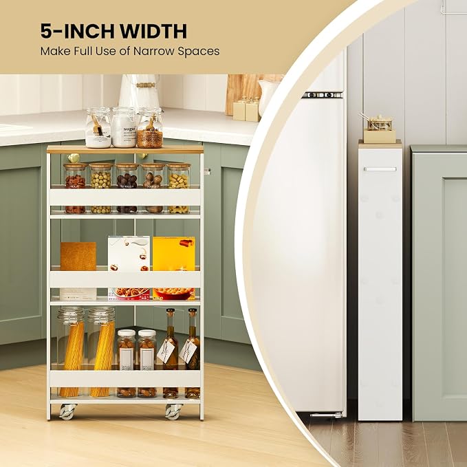 Small Kitchen Cart, 4-Tier Slim Rolling Island - Image 5