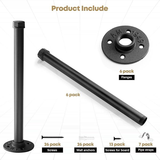 Industrial Pipe Clothing Rack 12 Inch 6 Pack, Wall Mounted Clothes Rack-Pipe - Image 4