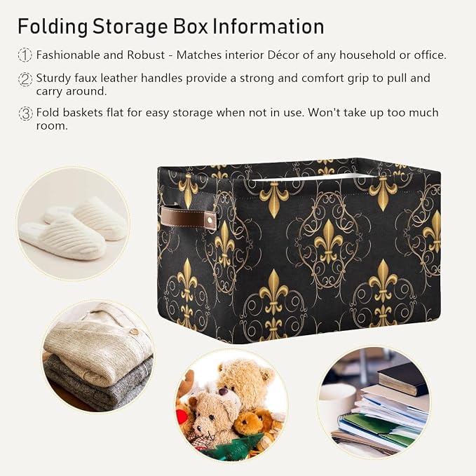 CHIFIGNO 2PCS Storage Basket Golden Iris Black Storage Bin Box Collapsible - Image 5