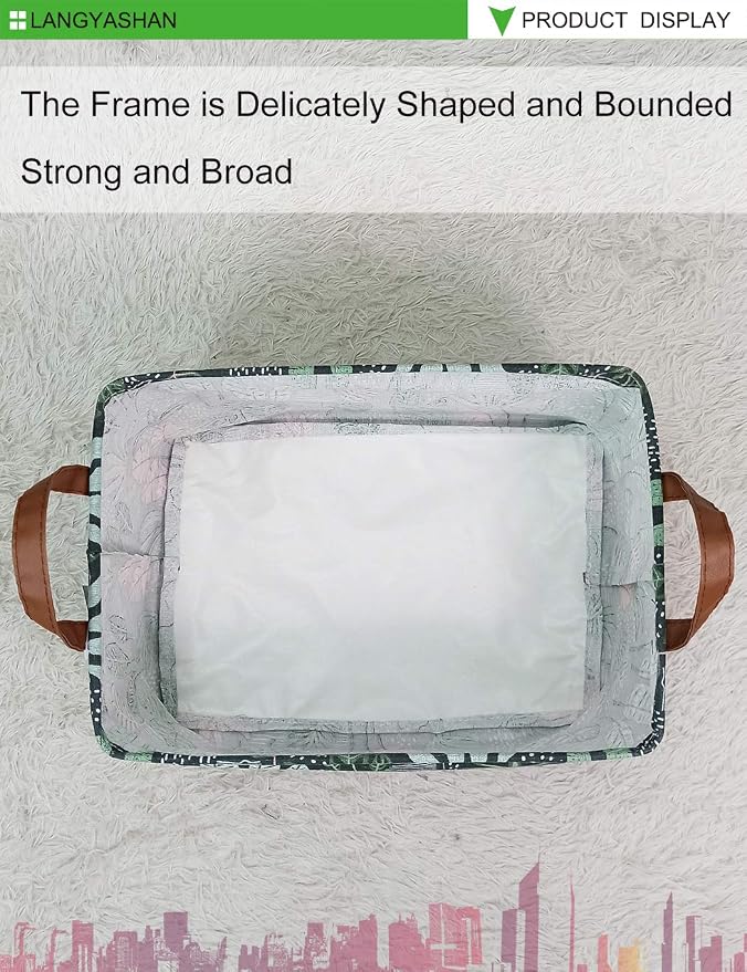 LANGYASHAN Rectangular Storage Bin Collapse Canvas Fabric Cartoon Storage Basket - Image 5