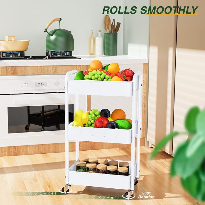 LEHOM 3 Tier Rolling Storage Cart, Metal Trolley Utility Cart - Image 4