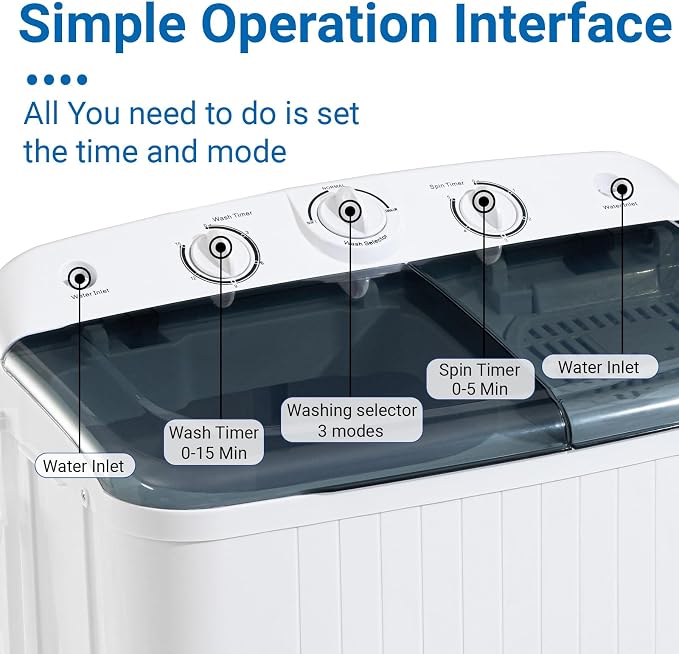Portable 22 lbs Twin Tub Washing Machine - Image 2