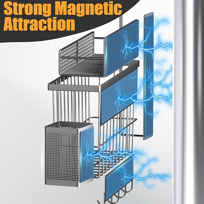 Magnetic Spice Rack for Refrigerator, 7 Pack Metal Magnetic Shelf, Moveable - Image 3
