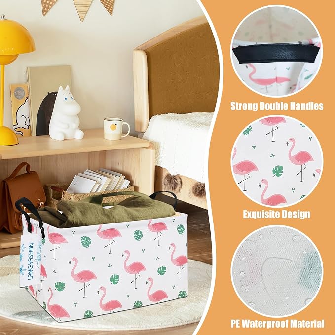 LANGYASHAN Rectangular Storage Bin Collapse Canvas Fabric Cartoon Storage Basket - Image 3