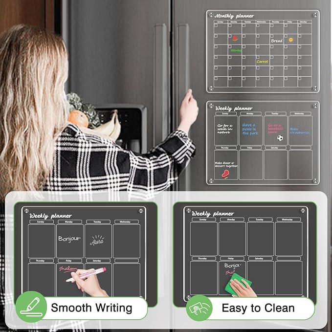 WALGLASS Acrylic Calendar for Fridge, Monthly Clear Acrylic Magnetic Dry Erase - Image 4