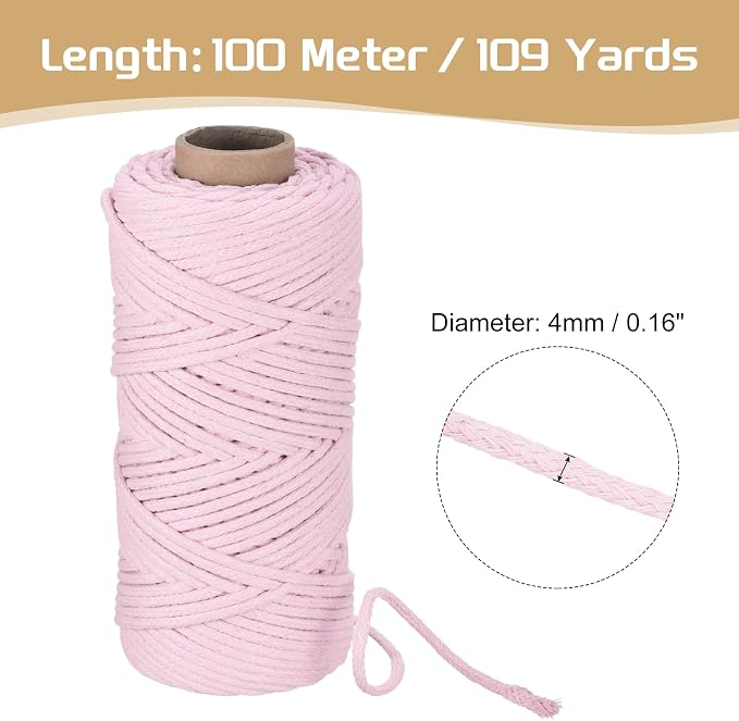 Rebower Macrame Cord 4mm x 109 Yard, Natural Cotton Macrame Rope Twisted - Image 2