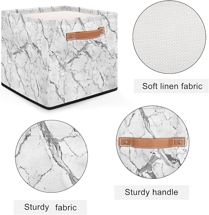 White Gray Marble Storage Basket 13x13x13 Inch Large Fabric Storage Box - Image 3