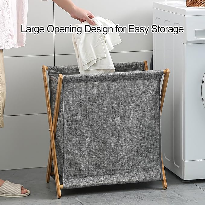 Gtzly Bamboo Laundry Hamper Collapsible X-Frame Laundry Basket Portable Laundry - Image 7