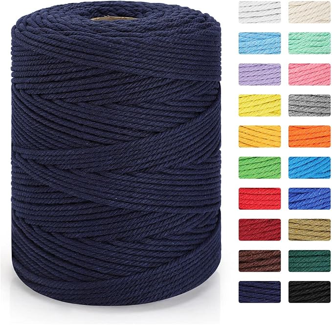 Macrame Cord 4mm x 328yd | 100% Natural Cotton Macrame Rope | 4 Strand Twisted by MacraBoho