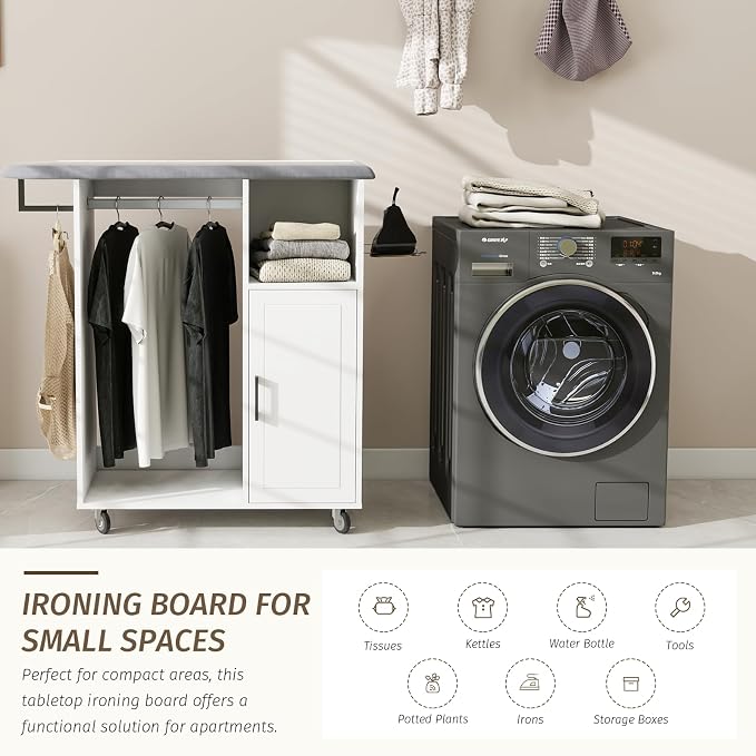 Rolling Ironing Board with Storage Cabinet, Tabletop Ironing Board - Image 6