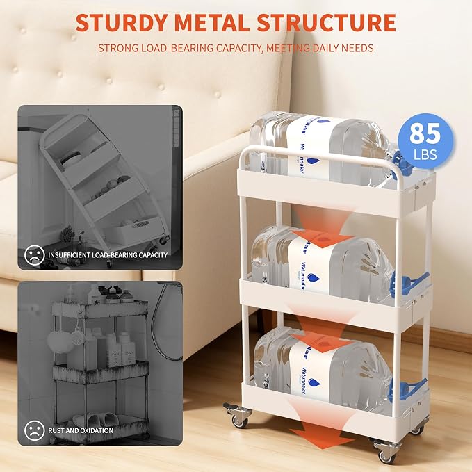 HOTEAGLE 3-Tier Rolling Cart Metal Expandable Utility Carts - Image 5