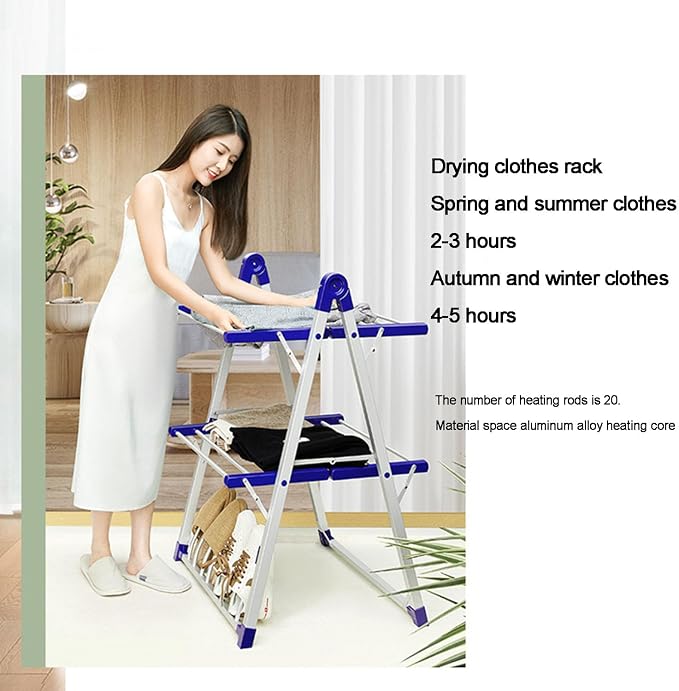 Heated Electric Clothes Dryer 2 Tier Adjustable Airer, Aluminium Foldable - Image 2