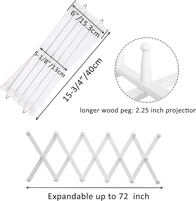 WEBI Accordion Wall Hanger, Expandable Wooden Hat Rack - Image 3