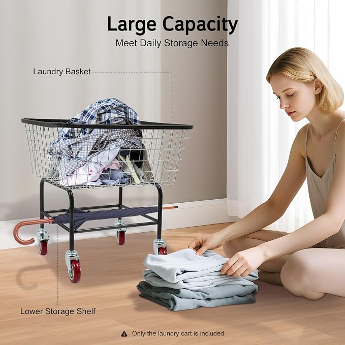 Heavy-Duty Wire Laundry Cart, 1.8 Bushel Rolling Laundry Basket - Image 5