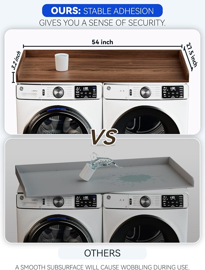 Washer Dryer Countertop with Non-Slip Pad, Laundry Counter Top with Edge Rails - Image 6