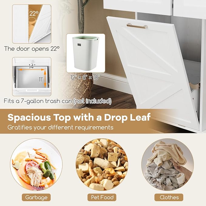 Rolling Kitchen Island with Trash Can Storage Cabinet, Drop Leaf Breakfast Bar - Image 5