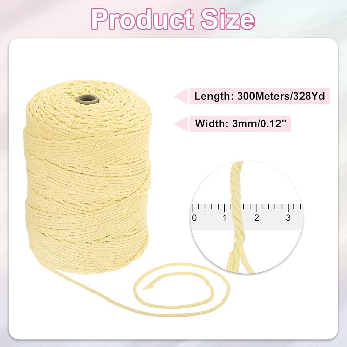HARFINGTON Natural Macrame Cord 3mm x 328 Yards 4-Strand Twisted Cotton Macrame - Image 2