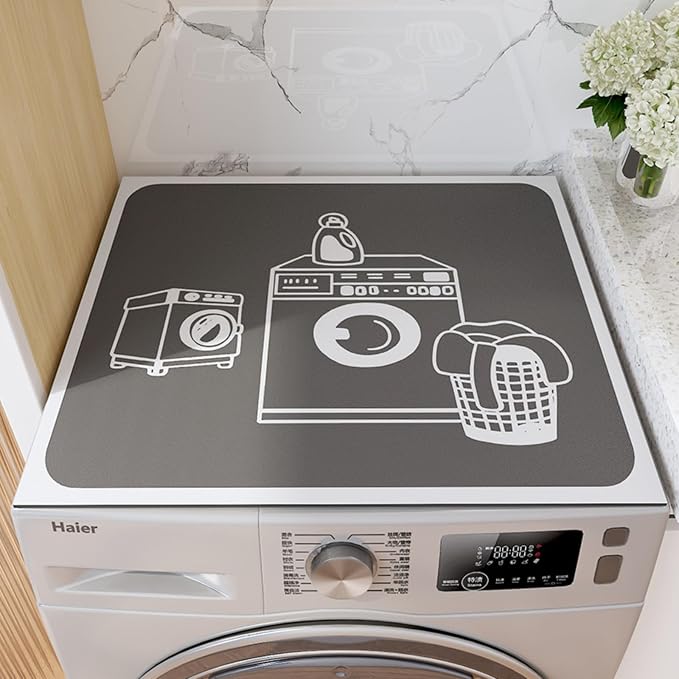 Print Washing Machine Mat for Top Load Washer and Dryer –Non-Slip, Quick-Dry by BANEBOR