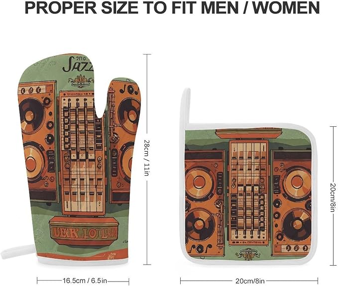 Jazz Music Equipment Oven Mitts and Pot Holders Sets Heat Resistant Kitchen - Image 2