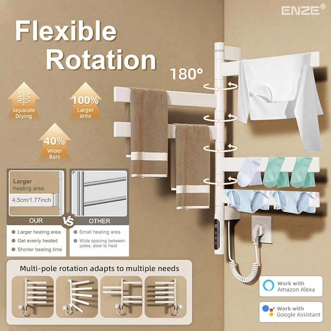 ENZE Smart Rotating Heated Towel Rack - Image 3