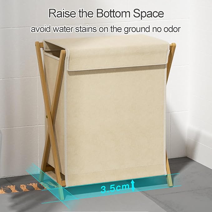 Gtzly Collapsible Laundry Baskets, Bamboo Wood X-Frame Laundry Hamper - Image 5
