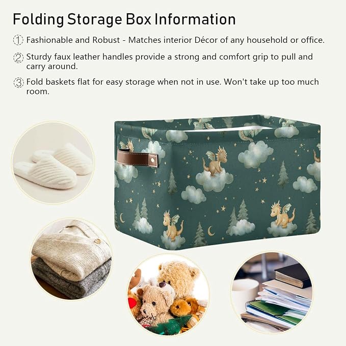 Pfrewn Storage Basket Bins Foldable Laundry Hamper Toy Dragon Baby Animals - Image 6