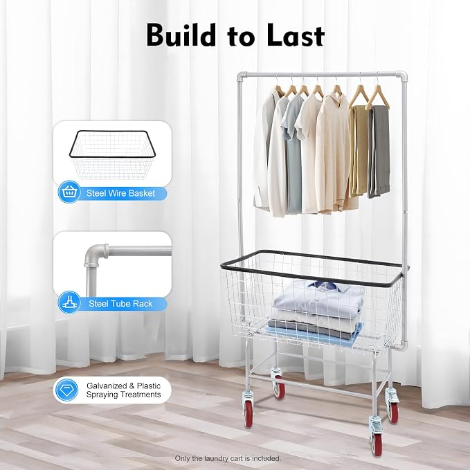 Steel Wire Laundry Cart, Rolling Laundry Basket - Image 3