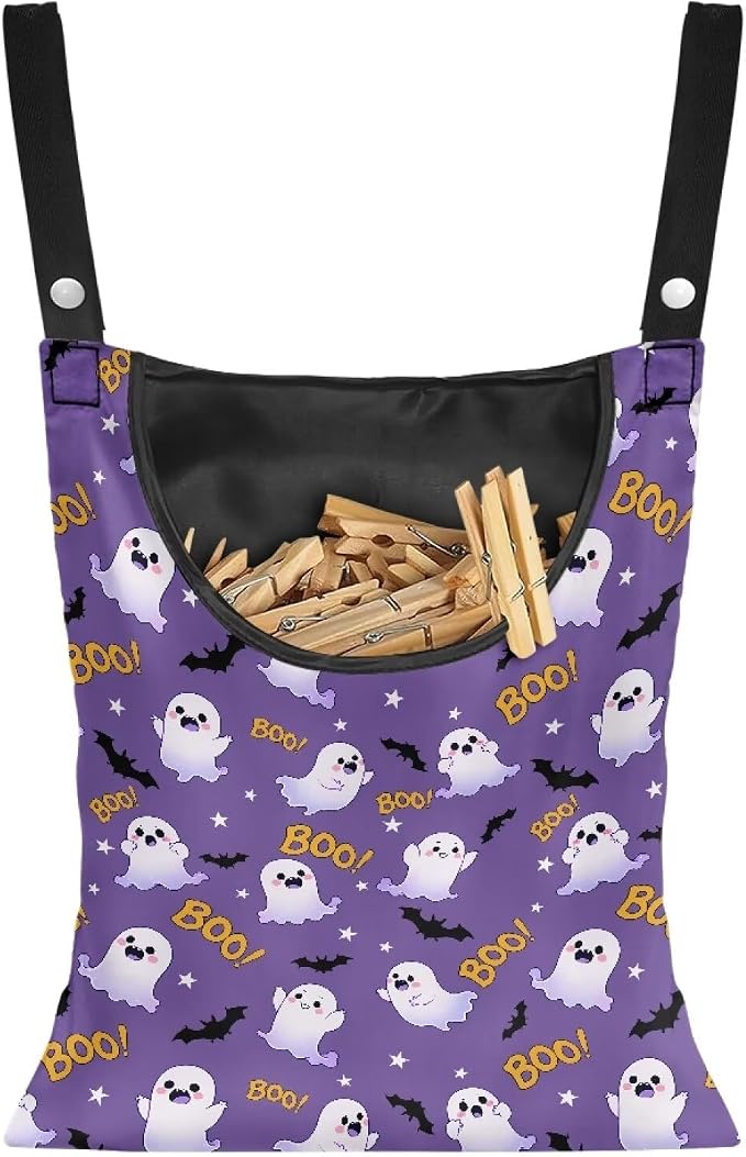 Ghost Boo Clothespin Bag with Large Opening, Clothespin Storage Bag Laundry by Psesaysky