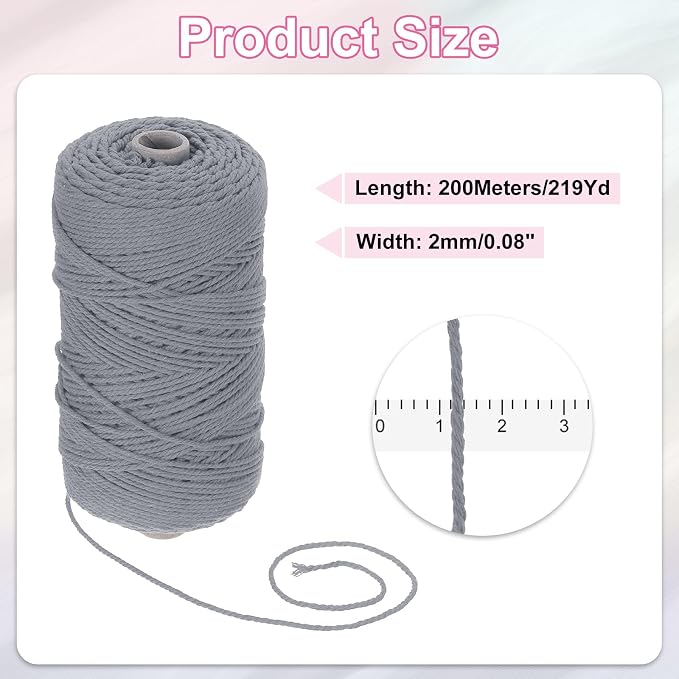HARFINGTON Natural Macrame Cord 2mm x 220 Yards 3 Strand Twisted Cotton Macrame - Image 2
