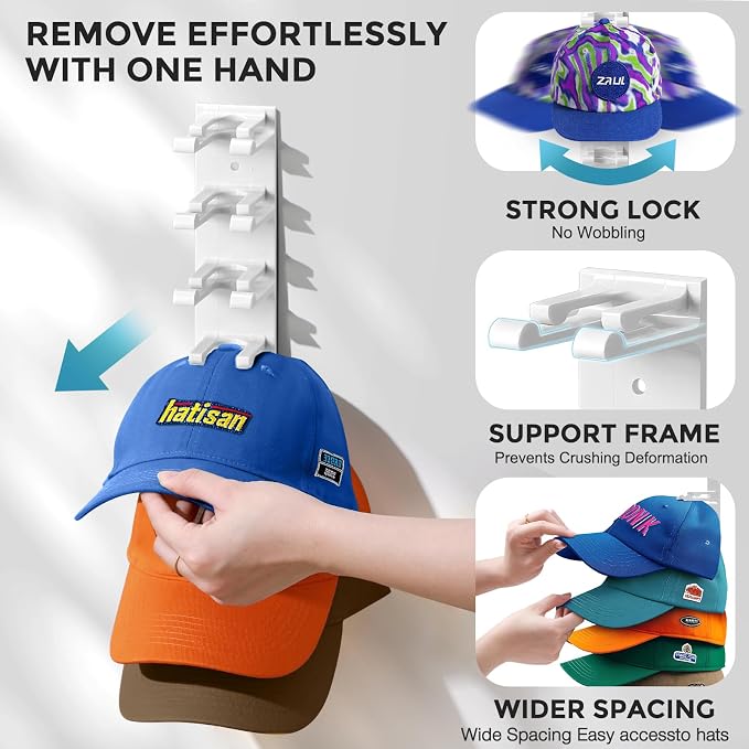 Hat Organizer for Baseball Caps Wall, 2 Pack Hat Holder for Closet Door Hold up - Image 2