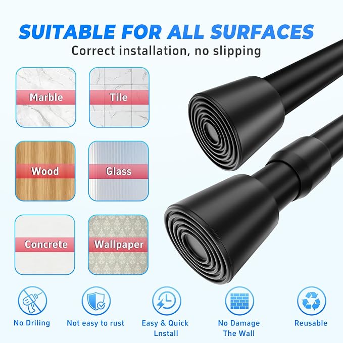 2 Pack 33"-59" No Splicing Shower Curtain Tension Rods, Spring Telescopic Rod - Image 4