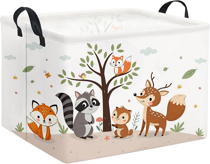 HIYAGON Rectangular Woodland Animal Basket Kids Baby Storage Basket Storage Bin by HIYAGON