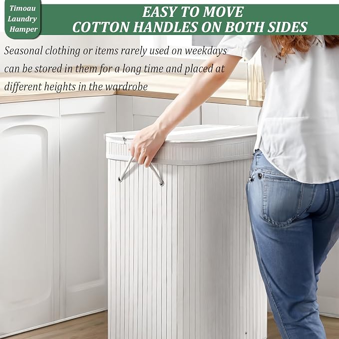 72L Laundry Hamper with Lid, Bamboo Laundry Basket with Removable Liner Bag - Image 5
