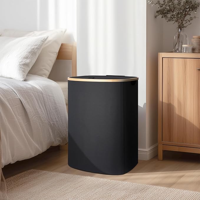 Slim Laundry Basket with Lid, 80L Narrow Laundry Hamper with Removable Bag - Image 2