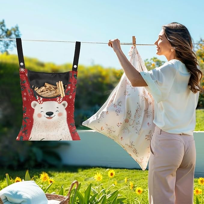 Bear Clothespin Bag with Hanging Hook Summer Laundry Clothes Pin Holder - Image 2