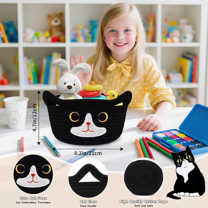 Cat Basket for Nursery, Small Storage Basket, Baby Blanket Bin - Image 3