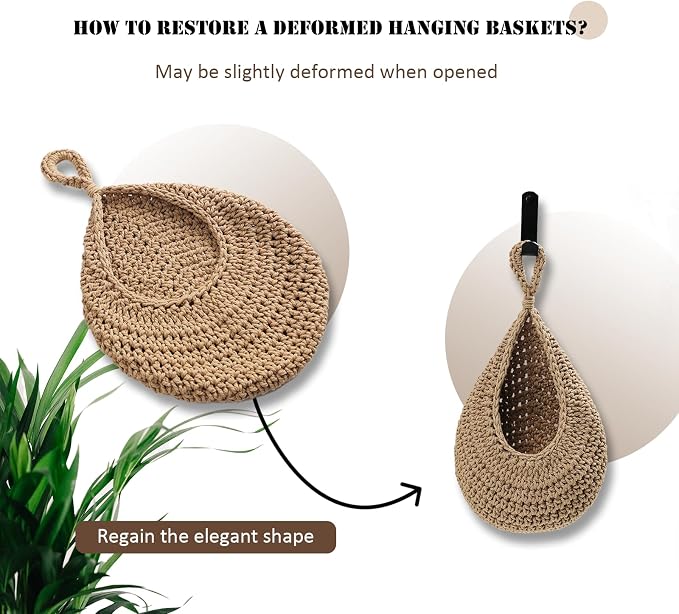 Hanging Fruit Basket Set of 3, Boho Wall Hanging Storage Jute Basket - Image 4