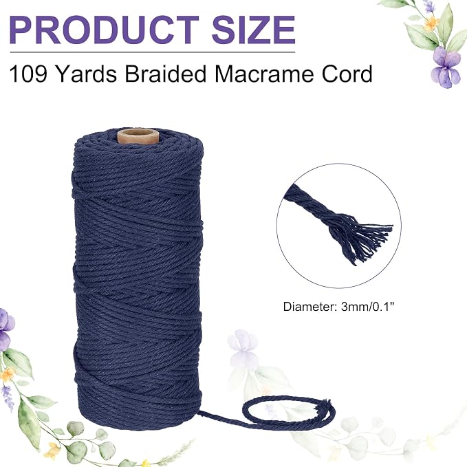 MECCANIXITY Braided Macrame Cord, 3mm x 109 Yards Natural Cotton Rope Macrame - Image 2