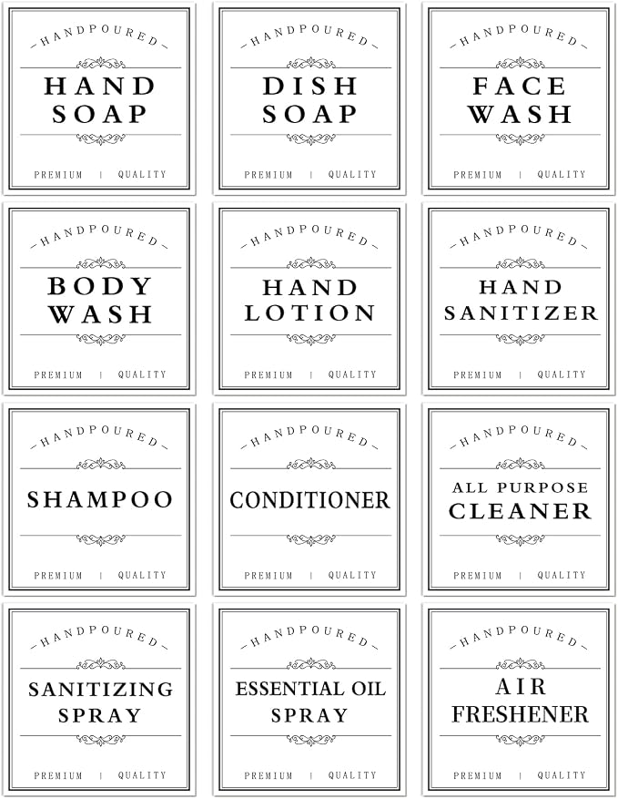 White Waterproof Soap Labels for Plastic/Glass Bottles, Bathroom/Kitchen Hand by TESWEY
