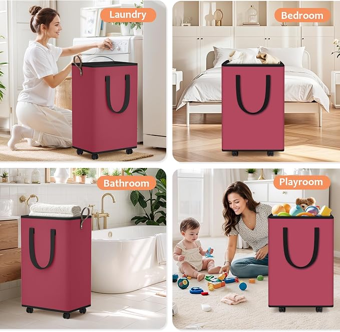 Laundry Basket with Wheels, Collapsible Laundry Baskets, Laundry Hamper with - Image 6