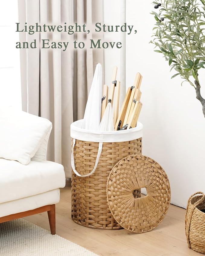 Laundry Hamper with Lid 23.8 Gal Round Laundry Basket with Lid Handwoven - Image 6