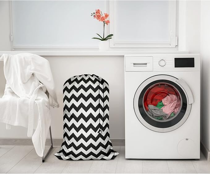 Swono Large Laundry Collapsible Laundry Bag Zigzag Pattern Vintage Wavy Stripes - Image 5